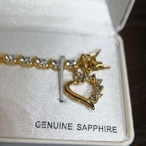 18 K Gold Vermeil Silver Heart Pendant With Genuine Sapphires  Bracelet